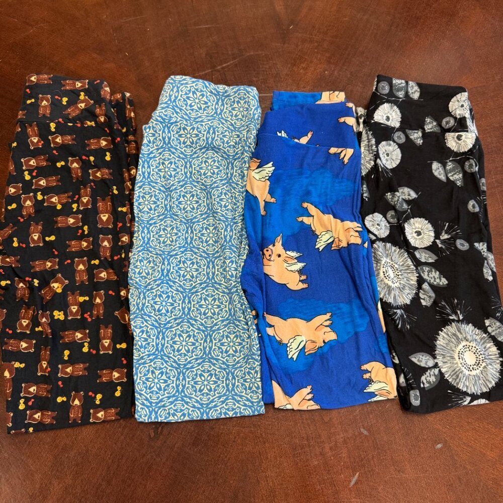 LuLaRoe 4 pack Buttery Soft Leggings NEW Size OS — EXCITING colors PIGS BEARS